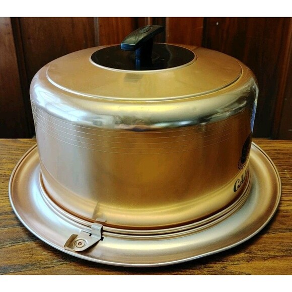 VTG 50s West Bend Rosey Copper Colored Metal locking Cake Carrier 14.5" dia. - Picture 4 of 16